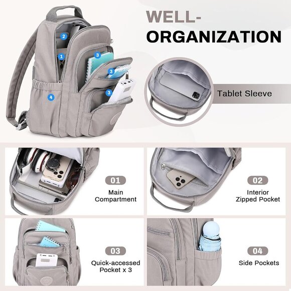 Mini Backpack for Women Gray 2PCS Water Resistant Compact Travel Purse - Picture 4 of 9